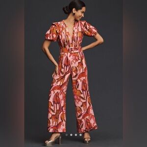 FARM Rio Pink Red Orange Abstract Print Jumpsuit